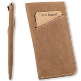 Slim leather card sleeve with RFID protection. Made from full grain leather with pull-tab access—holds 1–10 cards and built for minimalist daily carry-Brown-back view